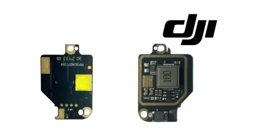 DJI OEM top searchlight PCB module, dark board with yellow square and circuits