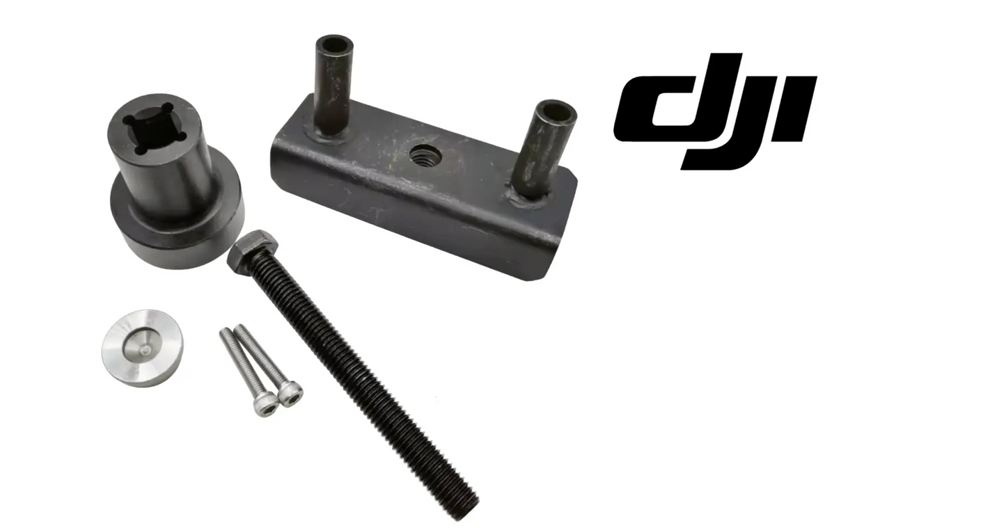 DJI Agras motor bearing extractor tool kit parts: base plate, puller, threaded rod, bolts
