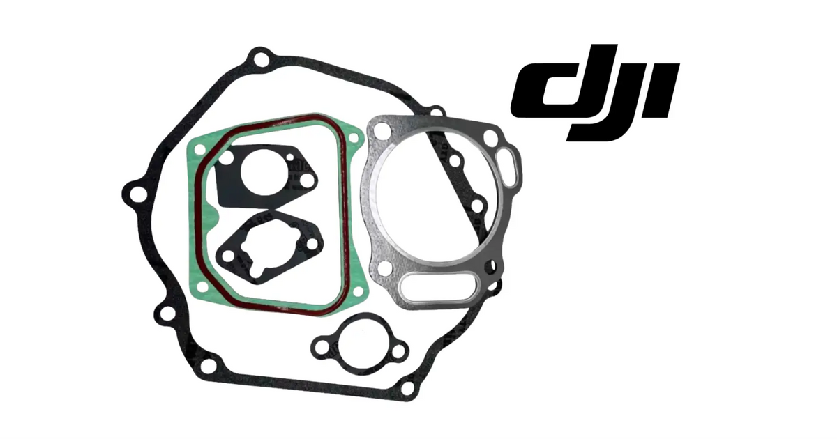 Generator gasket set, angled view with green-edged gasket and circular metal plate