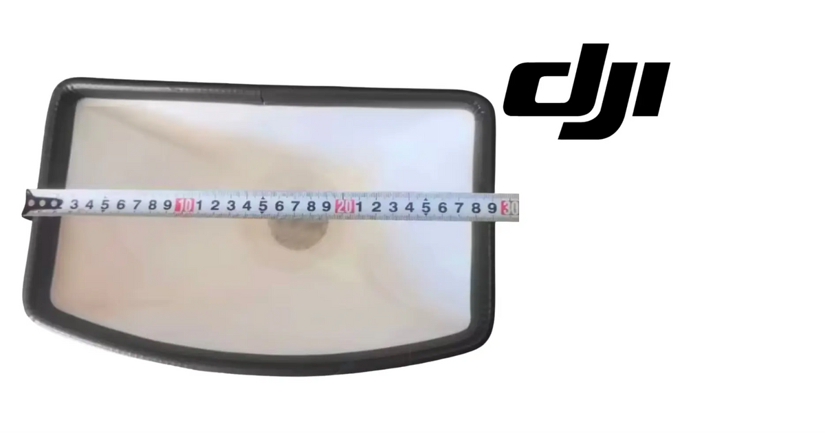 DJI dosing funnel with black frame and white insert, shown with measurement scale