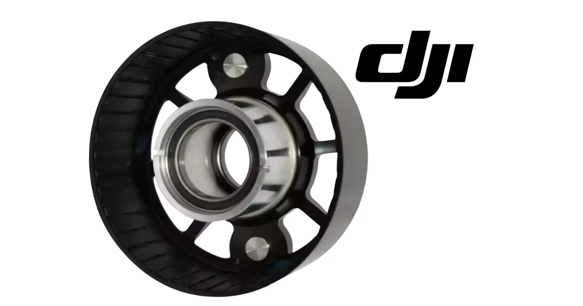DJI Agras propulsion motor rotor, black fan-style ring with silver center bearing