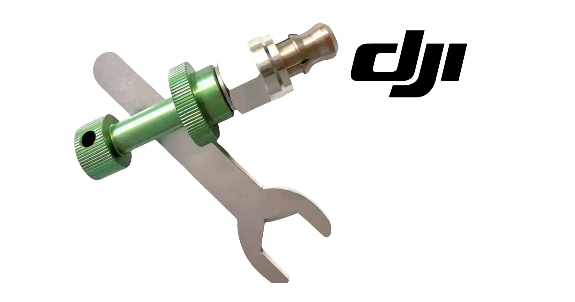 DJI battery socket torsion tool with green shaft and split pronged handle