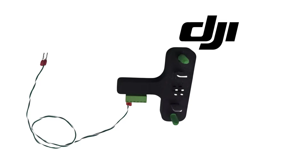 DJI battery diagnostic reader module with indicator lights and cable wiring