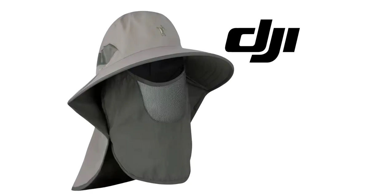 Wide-brim anti-UV sun hat with neck cape, light khaki outer and dark face mesh
