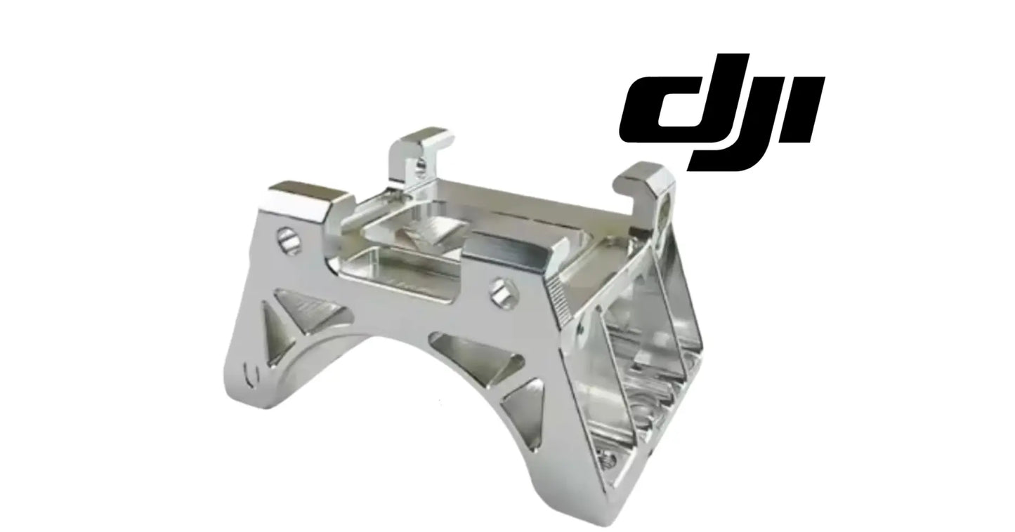 DJI T50 upper motor base bracket with side ribs, silver metal with bolt holes