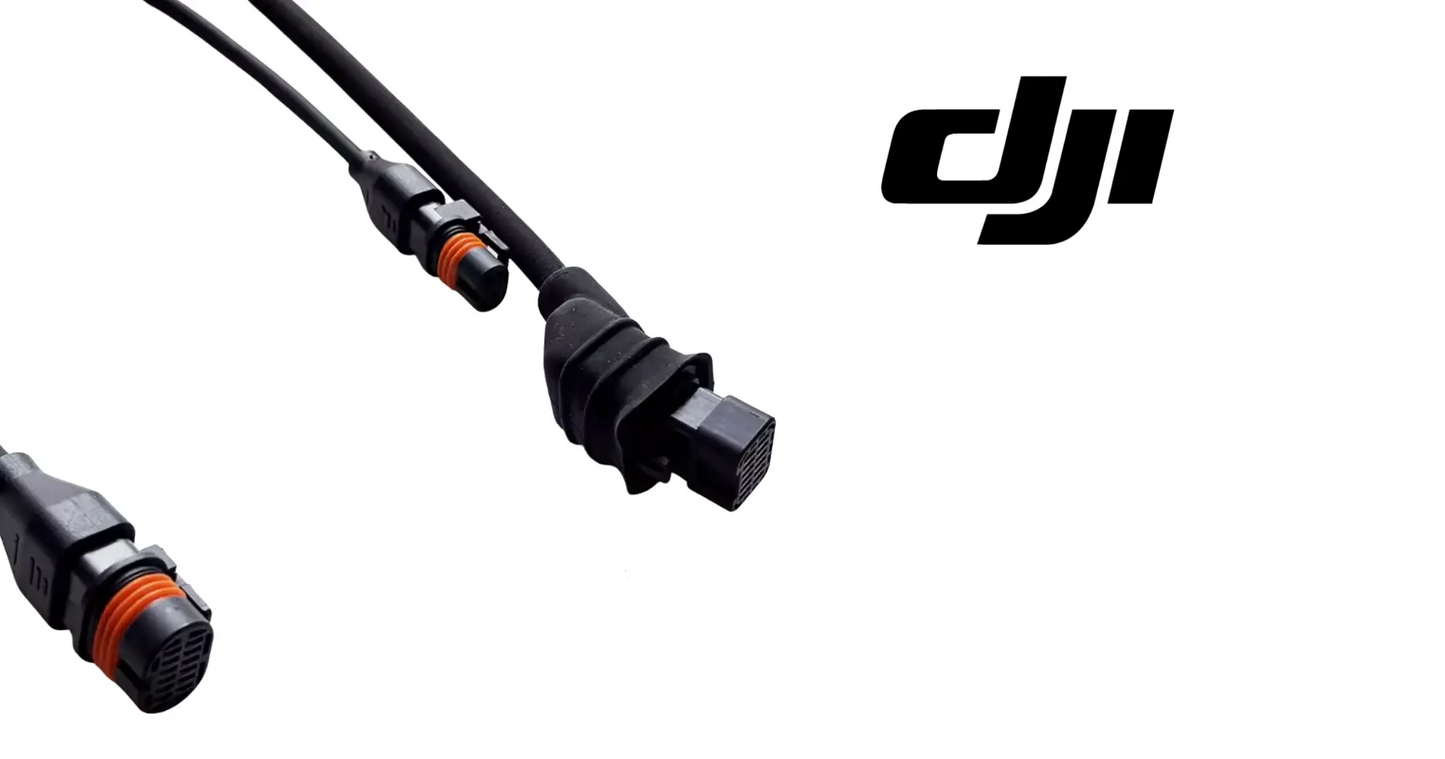 DJI Agras adapter signal cable close-up of connectors with orange ring