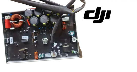 DJI generator controller circuit board with capacitors, coils, and wiring