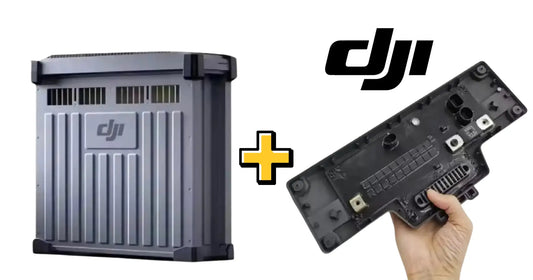 DJI battery pack with lid and exposed motherboard module in black