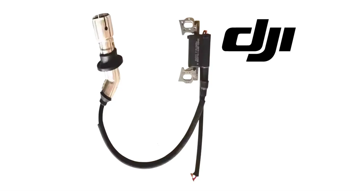 DJI starter relay module with two metal mounting tabs and black wire leads