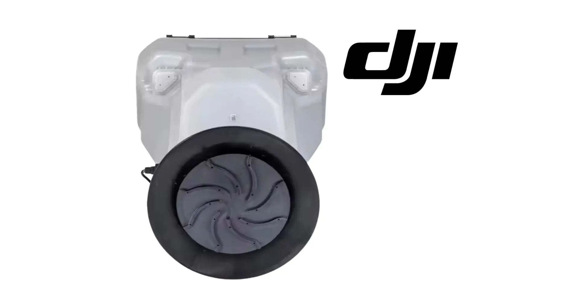 White spread tank with black circular base and DJI logo on the side