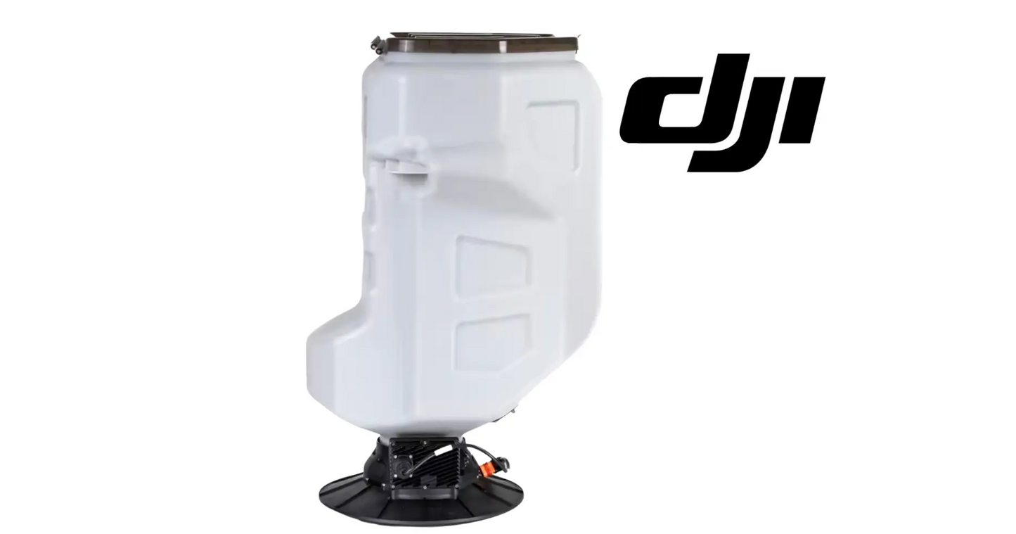 White spread tank with black rotating base mount and DJI logo