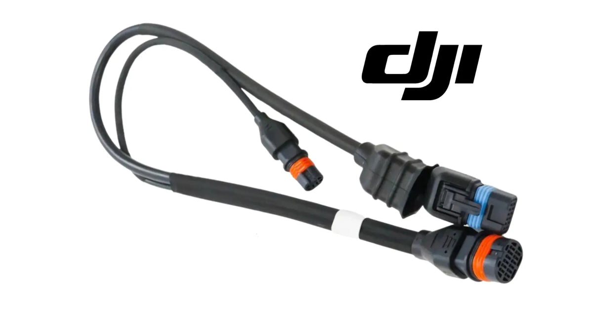 DJI Agras adapter cable with front connector ends and ribbed strain relief.