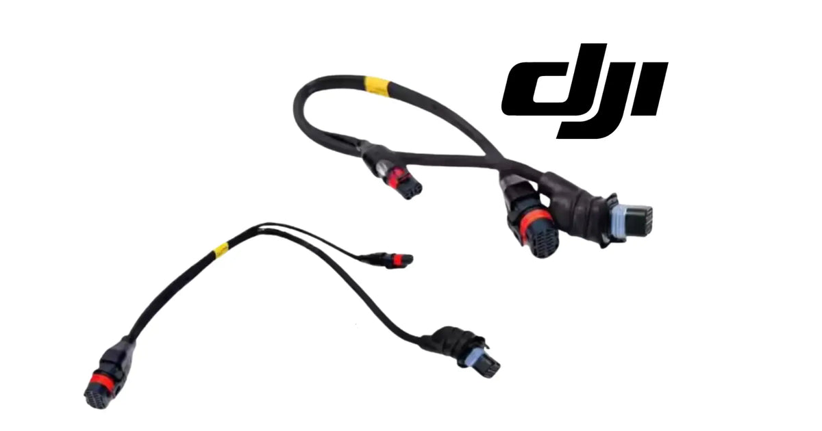 DJI Agras adapter cable with three branch leads and sealed waterproof plugs.