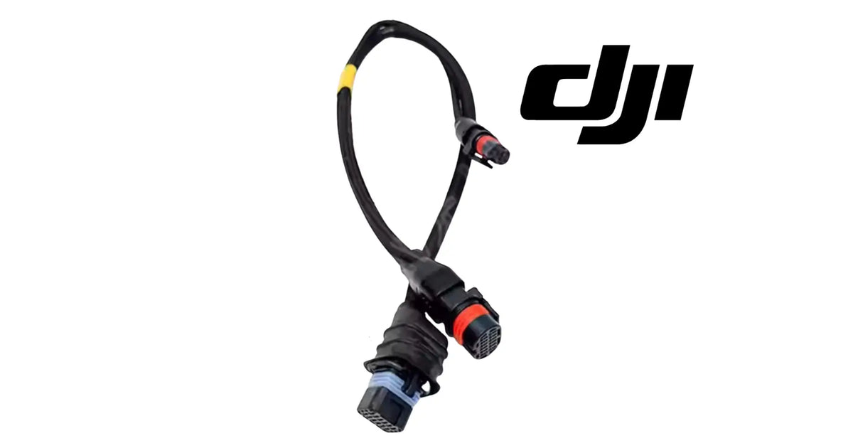 DJI Agras adapter cable with front connector and wrapped cable junction.