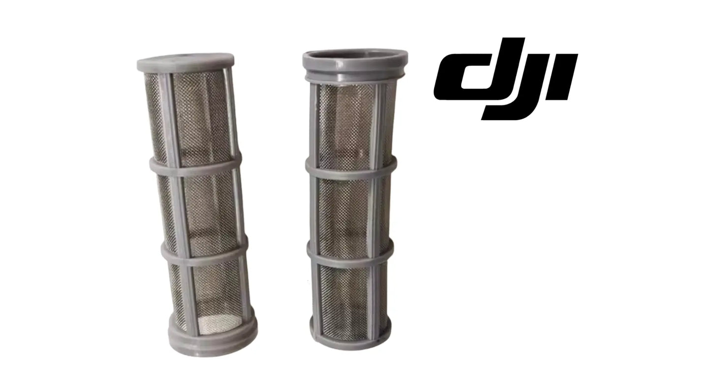 DJI sprayer filter cartridges with gray metal mesh cylinders, two-piece set