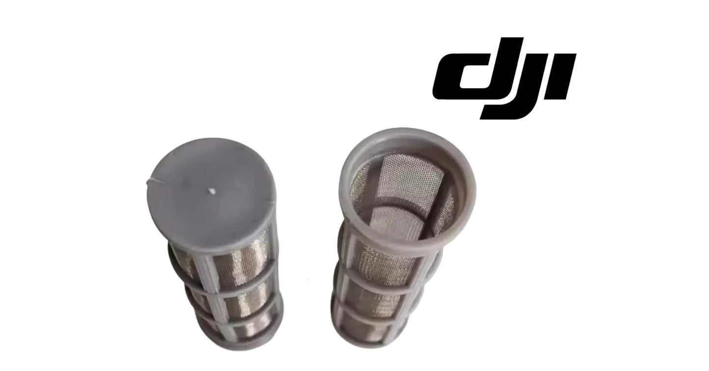 DJI sprayer filter cartridge with circular gray cap and gray mesh cylinder