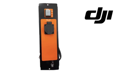 DJI orange and black generator switch panel with display and power connector