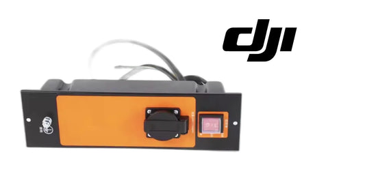 DJI orange generator switch panel with toggle switch, outlet, and screen