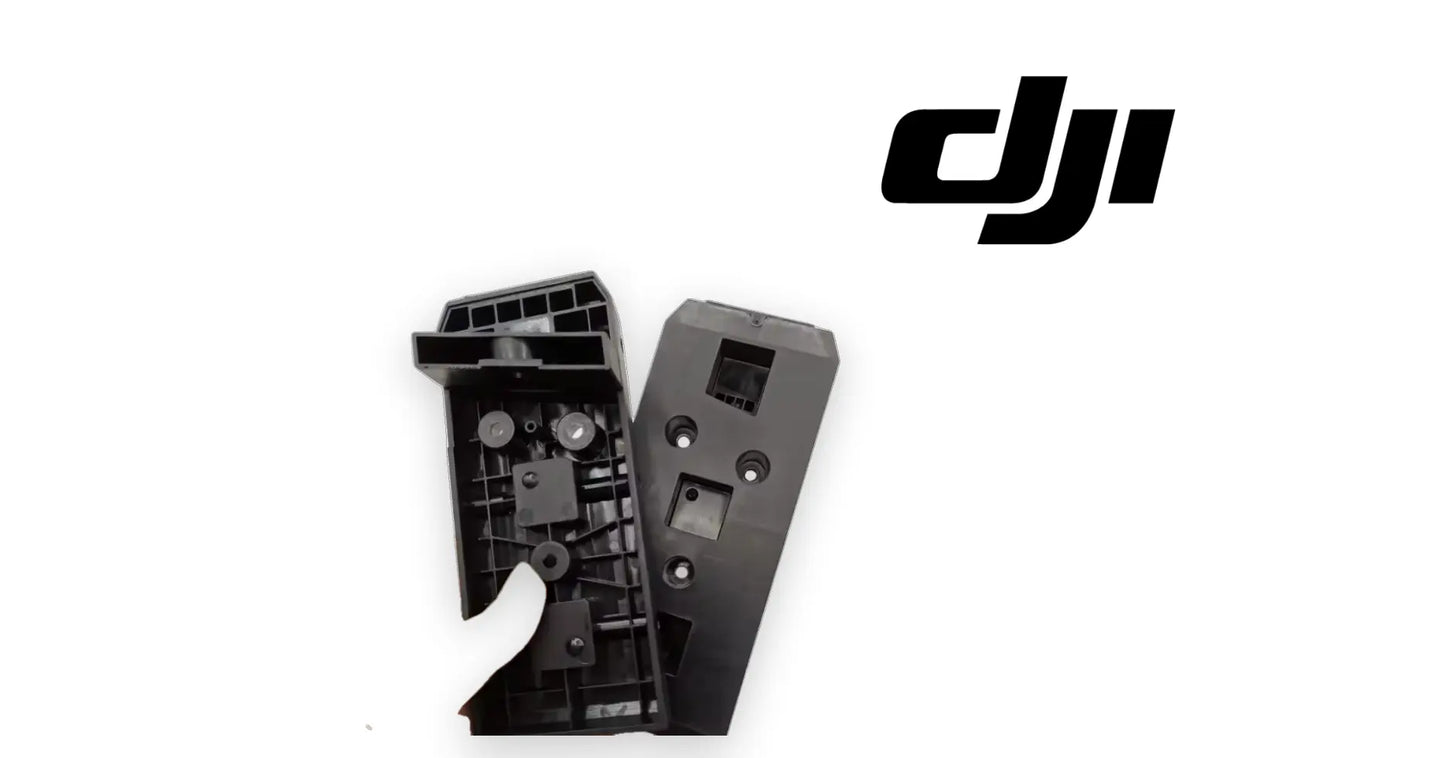 DJI Agras T50 battery supporting piece kit, two black plastic brackets; finger pointing