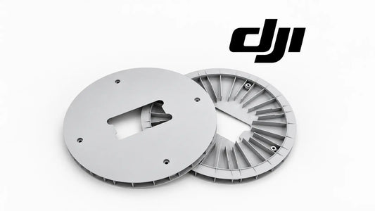 DJI Agras motor upper cover, grey circular plastic with ribbed underside and slot opening