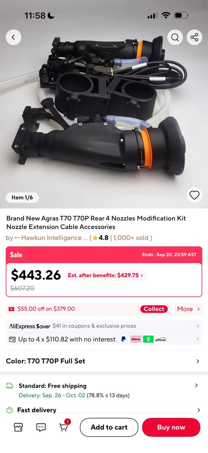 DJI Agras T70P Rear 4-Nozzle Modification Kit supplier reference image