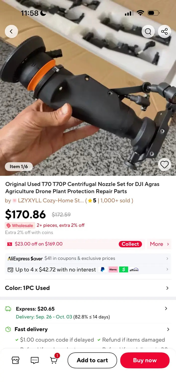 DJI Agras T70P Original Used Centrifugal Nozzle Assembly supplier reference image