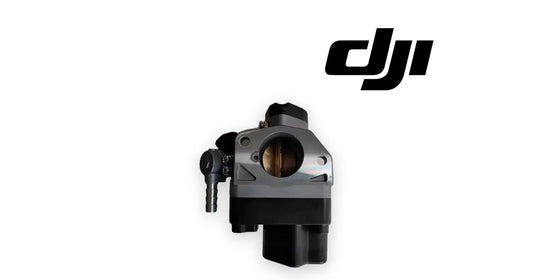 Generator throttle body carburetor, metal and black with round intake port and vacuum line