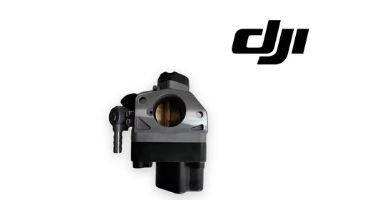 Throttle body carburetor assembly with round intake opening, black plastic housing, side valve