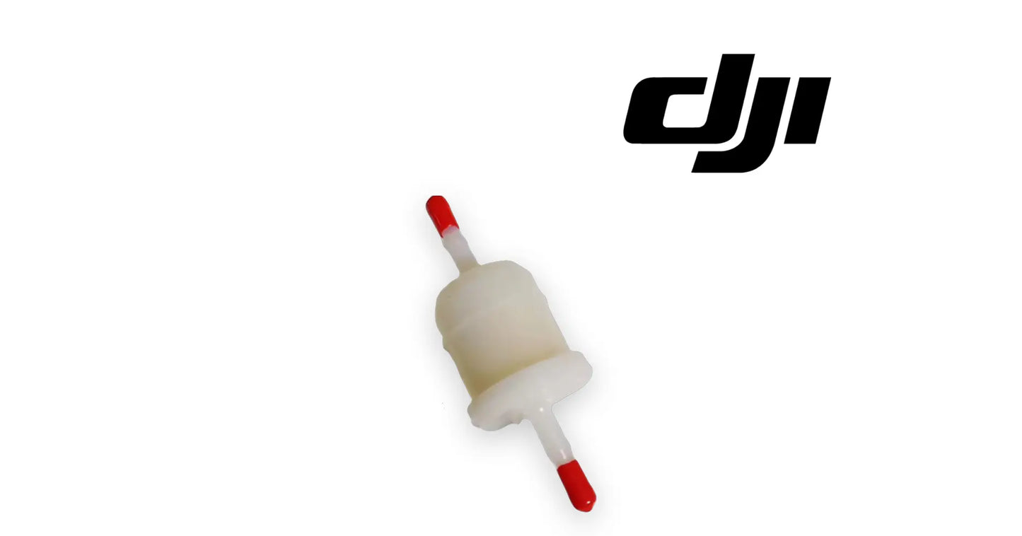 Inline fuel filter with translucent body and red end connectors