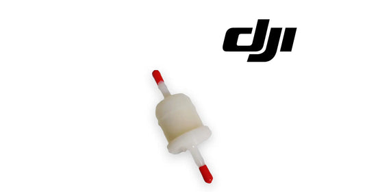 Inline fuel filter with translucent body and red end connectors