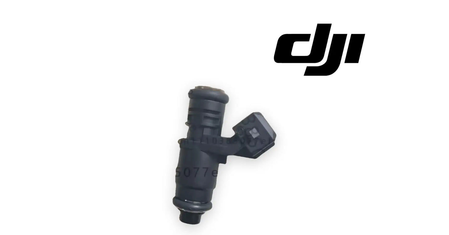 Black EFI fuel injector nozzle with electrical connector, compact cylindrical body