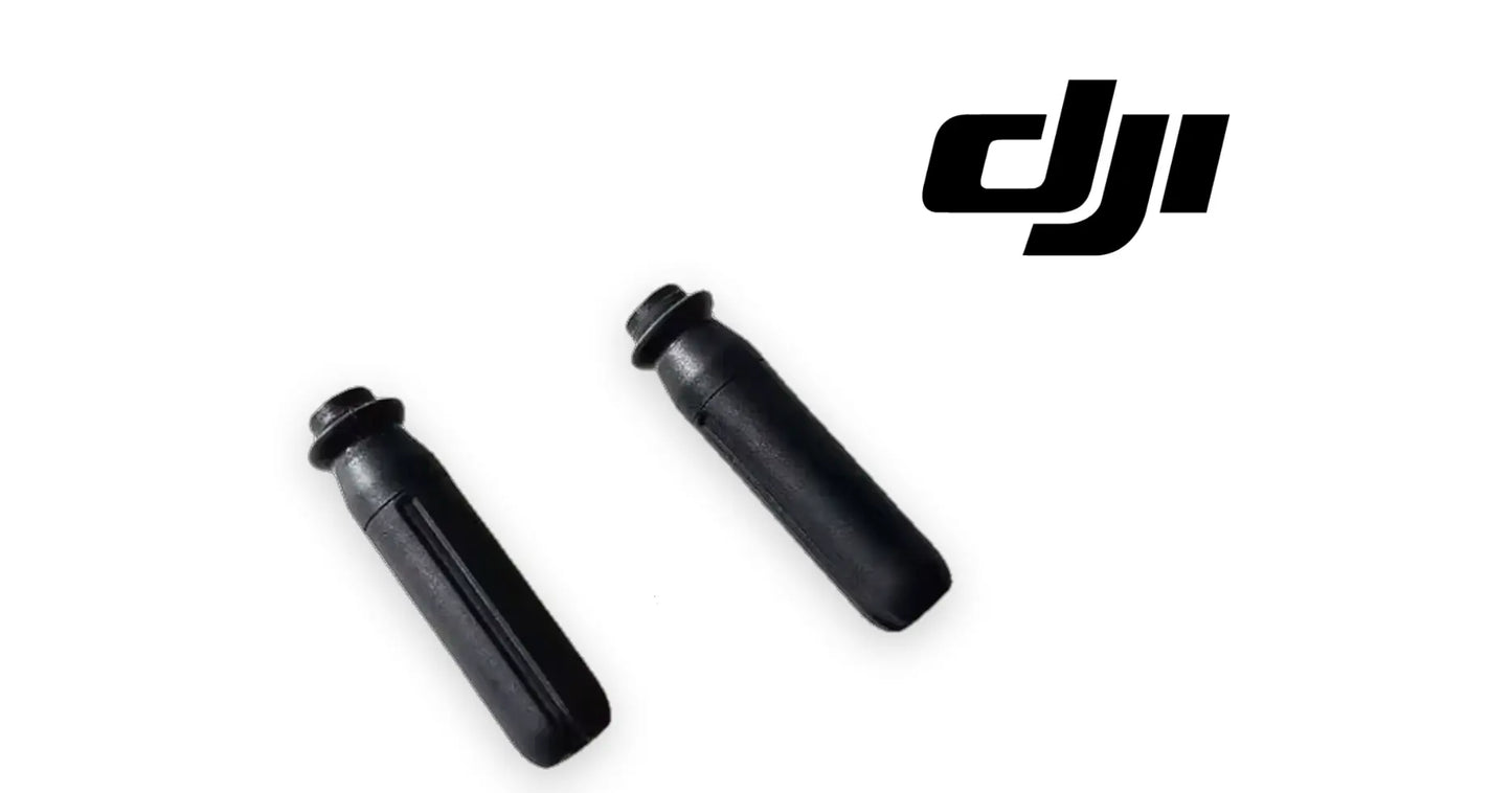 DJI relay module antennas, pair of black cylinders—left tilted, right upright