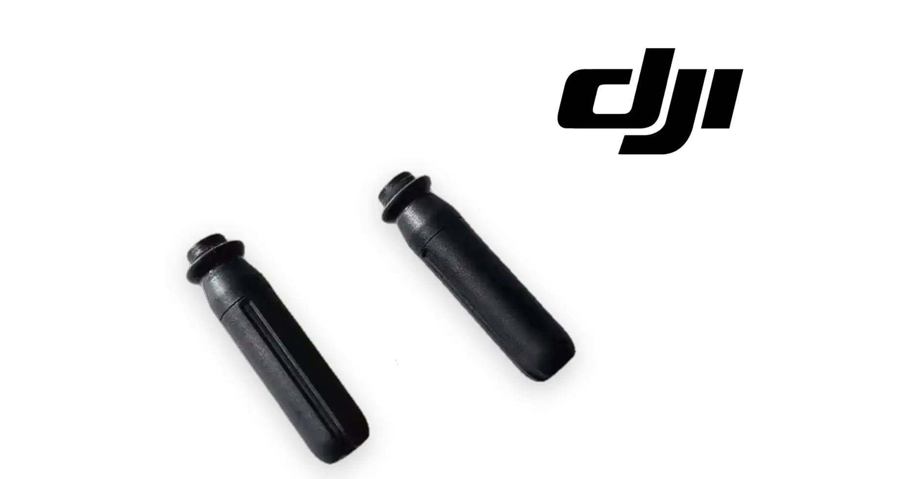 DJI relay module antennas, pair of black cylinders—left tilted, right upright