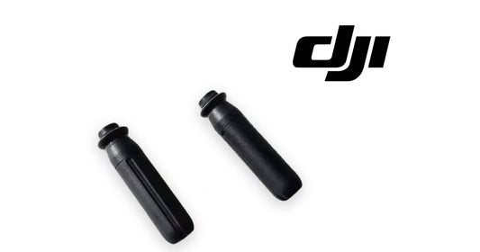 DJI relay module antennas, pair of black cylinders—left tilted, right upright