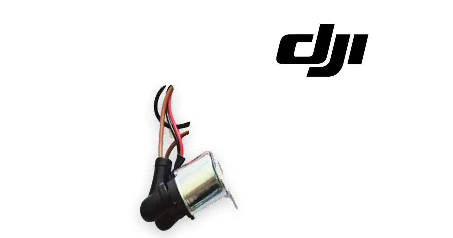 DJI starter motor relay with black housing, red/black wires, and metal connector prongs