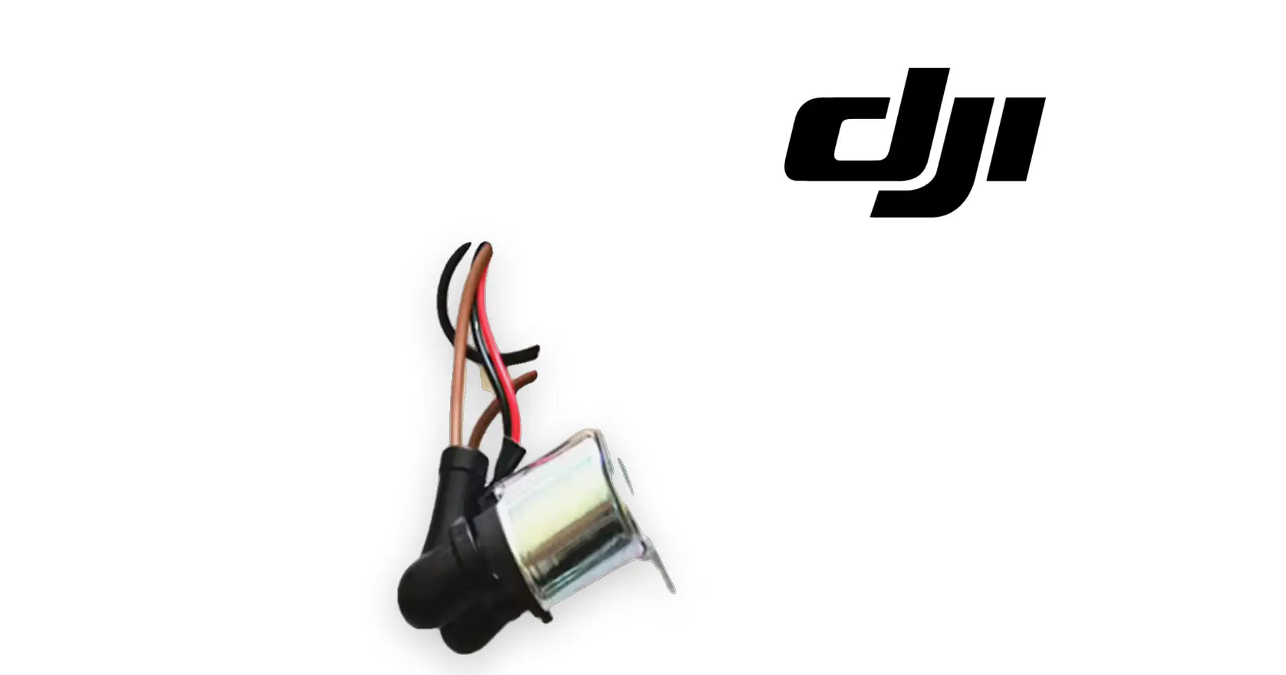DJI starter motor relay with black housing, red/black wires, and metal connector prongs