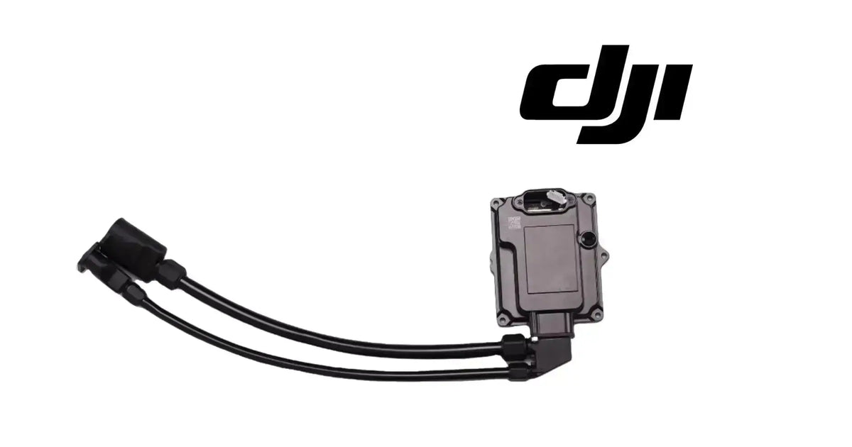 DJI agras avionics module with dual cables, gray box-like housing